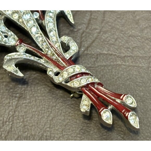 VTG 1941 Signed TRIFARI Krussman Fishel A. Spaney Floral Spray Enamel Brooch Pin - Picture 7 of 12